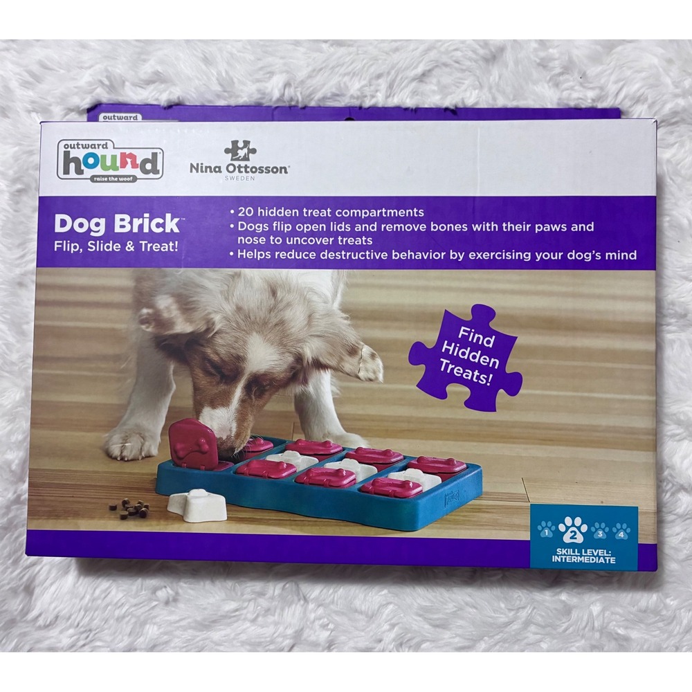 Outward Hound Nina Ottosson Dog Brick Interactive Treat Puzzle Toy Level 2 Blue